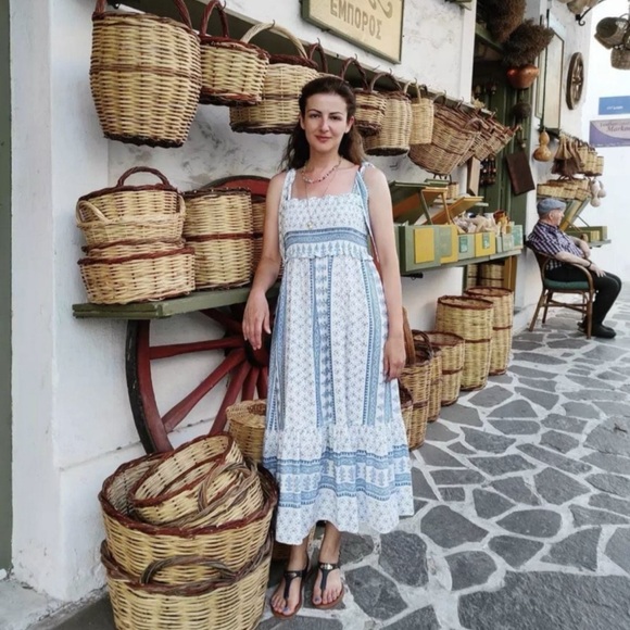 Zara blue and white printed midi dress size XS - Picture 8 of 9